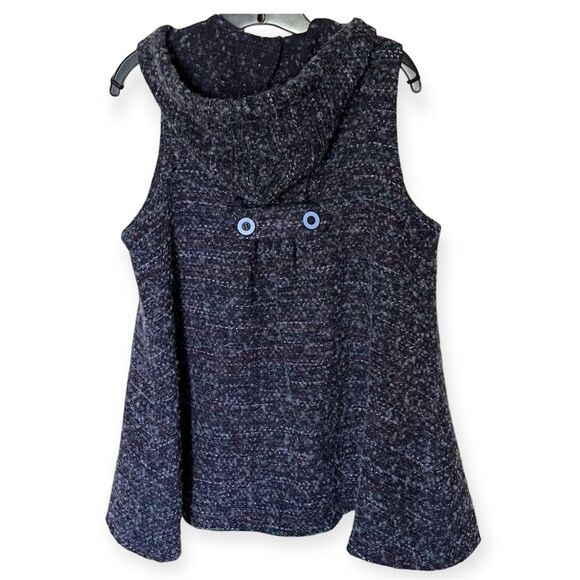 For Cynthia Wool Blend Blue Multi Color Button Front Hooded Vest Size Medium - Picture 2 of 11